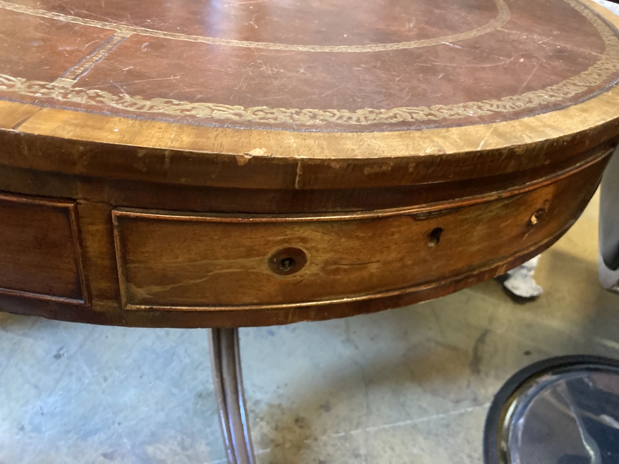 A Regency mahogany circular drum table, 120cm diameter, height 78cm